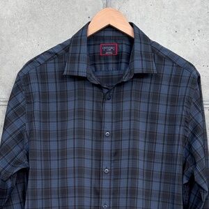 UNTUCKit Bacaro Men's Longsleeve Button up Shirt Black & Blue Plaid Size Large